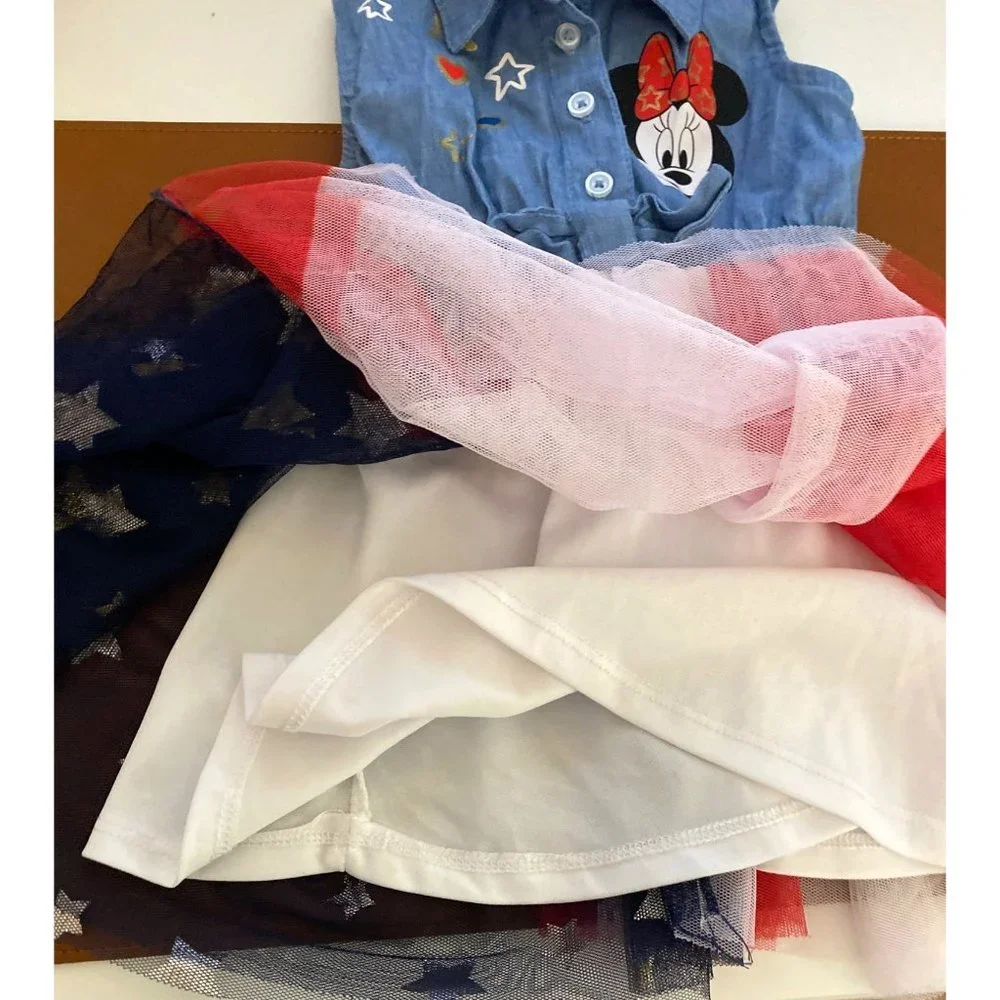 Disney Junior Dress Kids Size‎ 12M Blue Minnie Mouse Stars Stripes Flag 4th July